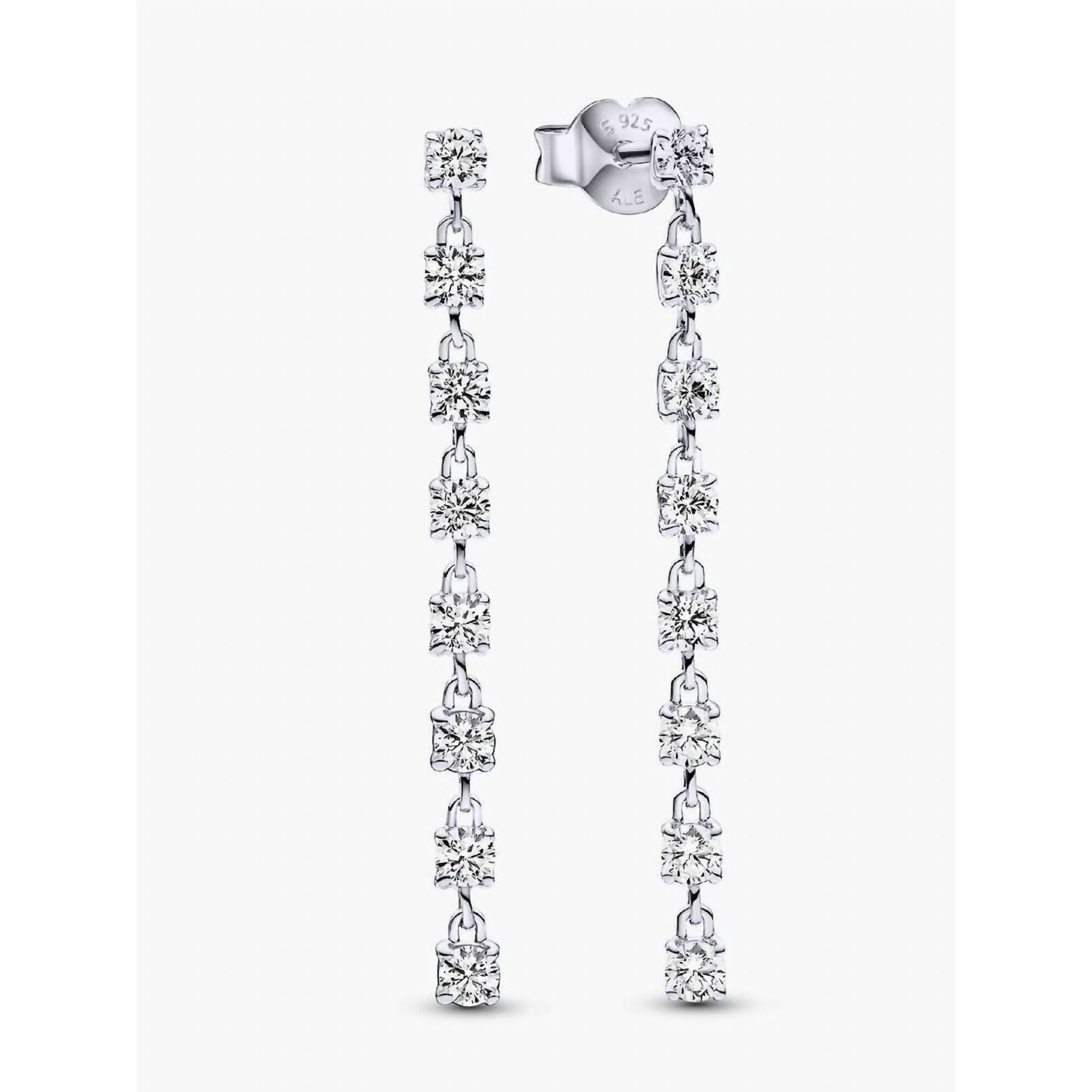 New Pandora Sparkling Eight Stones Drop Earrings In Silver